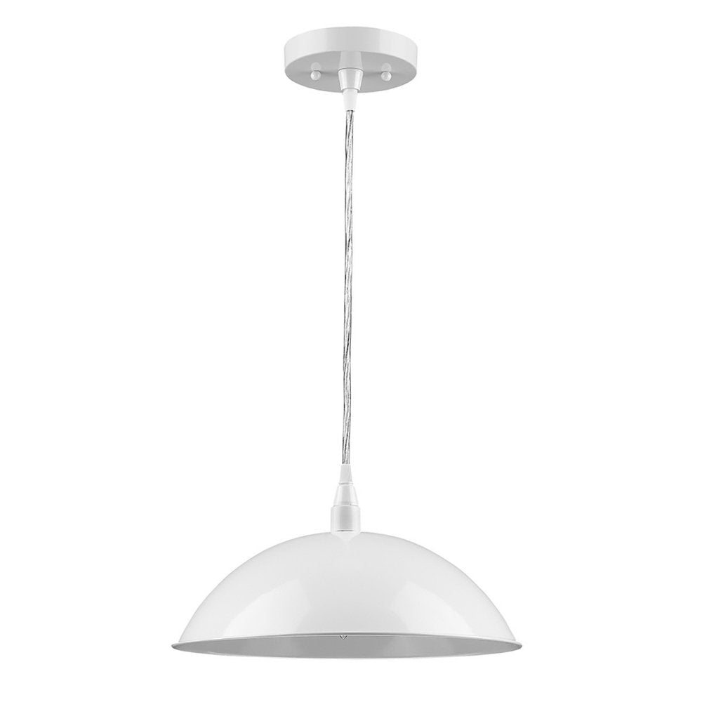 White Metal Hanging Light with Dome Shade on a white background