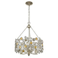 Silver Three Light Metal and Crystals Dimmable Chandelier With Silver Shades on a white background
