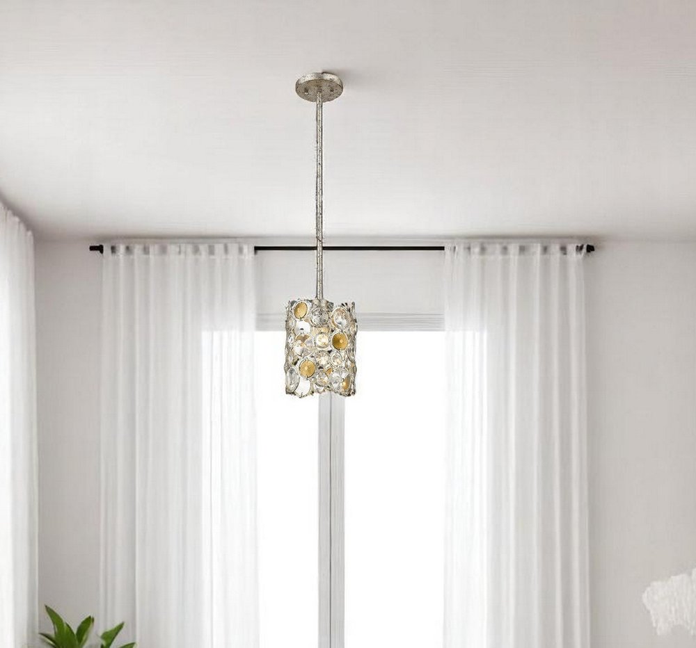 Vitozzi 1-Light Antique Silver Leaf Pendant on a white background