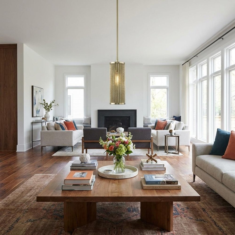 Basetti 4-Light Gold Pendant in a home interior