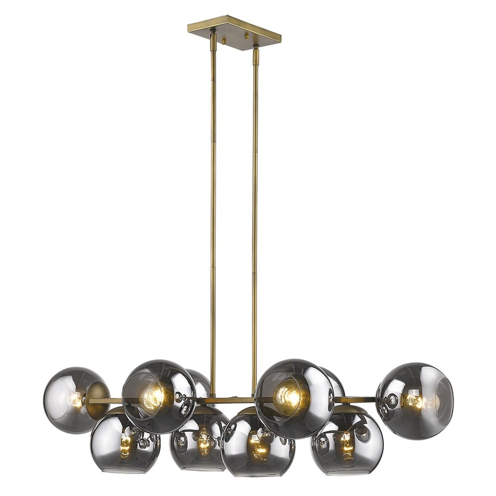 Lunette 10-Light Aged Brass Island Pendant on a white background
