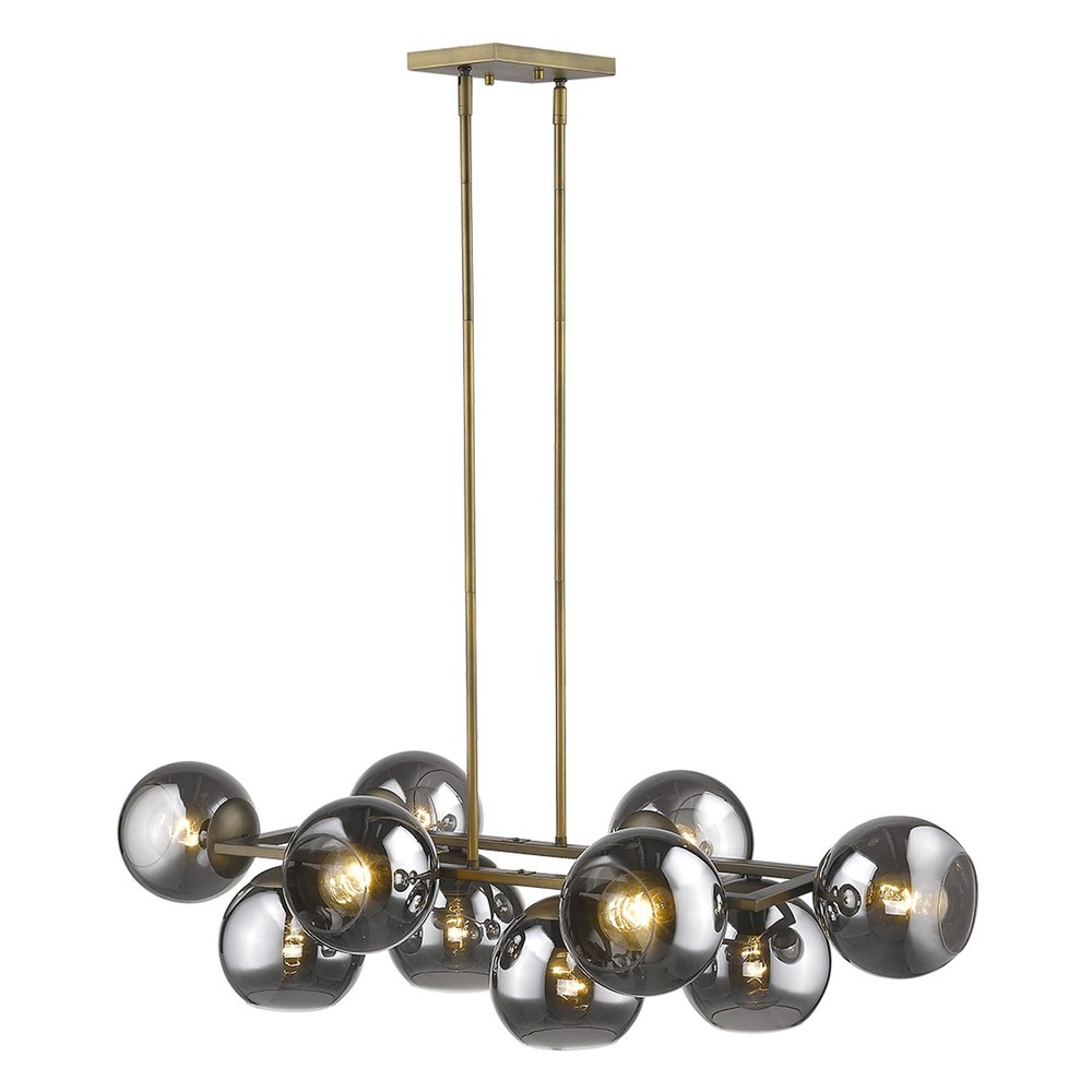Lunette 10-Light Aged Brass Island Pendant on a white background