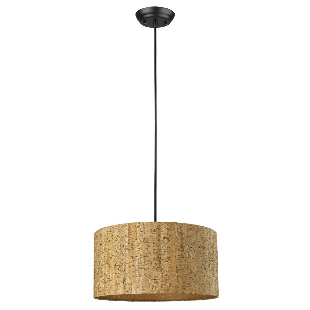 Matte Black Cork Shade Modern One Light Hanging Pendent Lamp on a white background