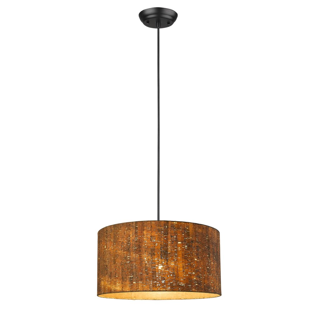 Matte Black Cork Shade Modern One Light Hanging Pendent Lamp on a white background