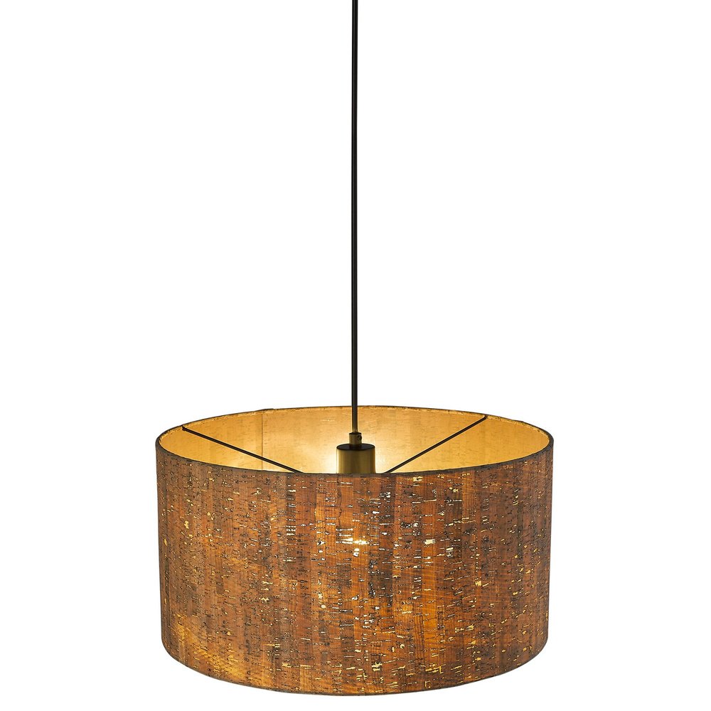 Matte Black Cork Shade Modern One Light Hanging Pendent Lamp on a white background