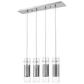 Scope 4-Light Brushed Nickel Pendant Double Glass and Mesh Shades on a white background