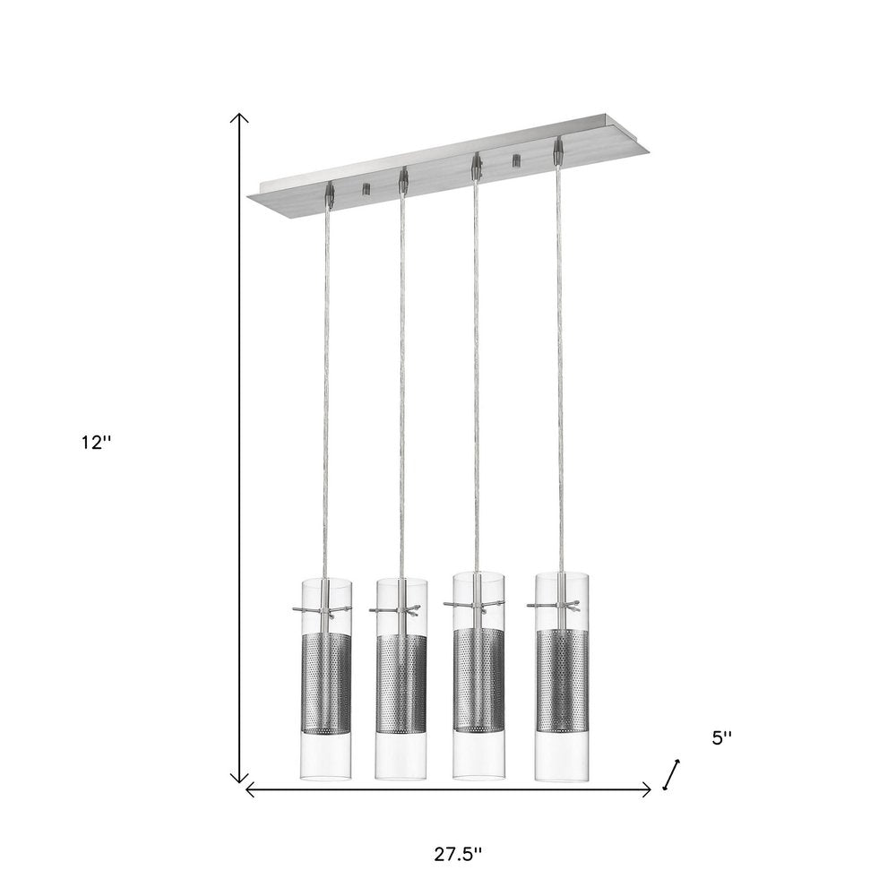 Scope 4-Light Brushed Nickel Pendant Double Glass and Mesh Shades on a white background