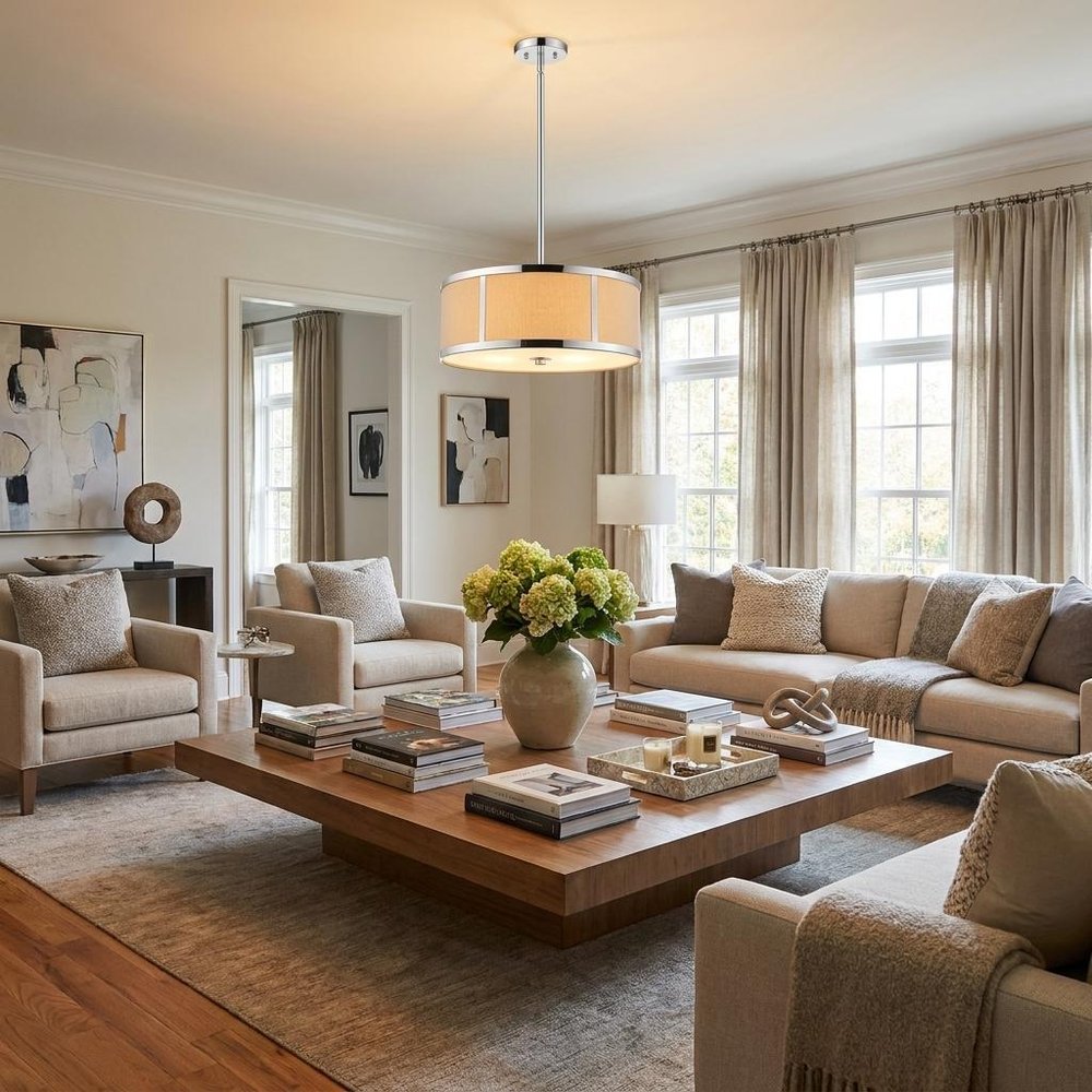 Butler 2-Light Polished Chrome Pendant With Coarse Cream Linen Shade And Opal Acrylic Diffuser