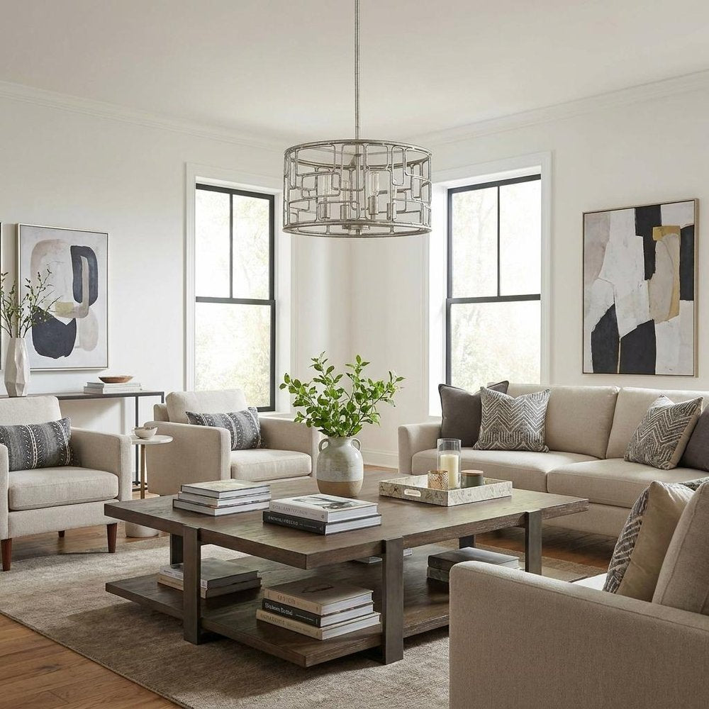 Amoret 4-Light Antique Silver Convertible Pendant in a home interior