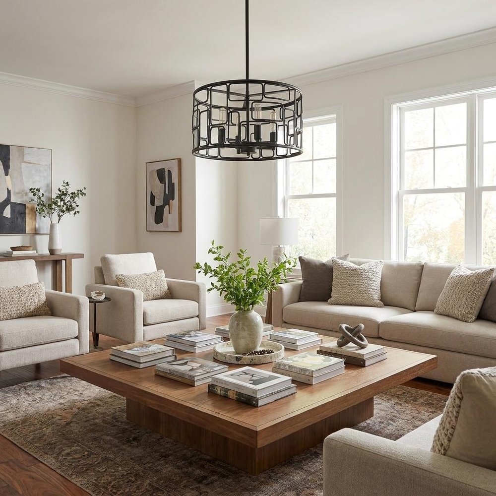 Amoret 4-Light Matte Black Convertible Pendant in a home interior
