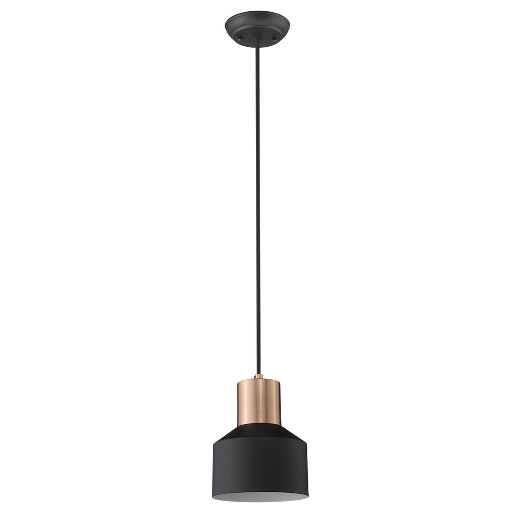 Matte Black and Rose Gold Pendant Hanging Light on a white background
