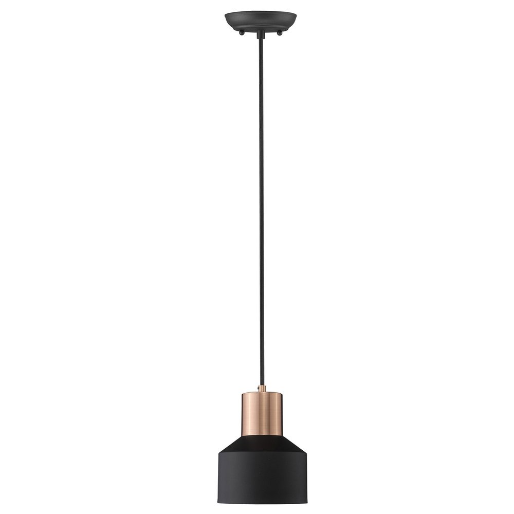 Matte Black and Rose Gold Pendant Hanging Light on a white background