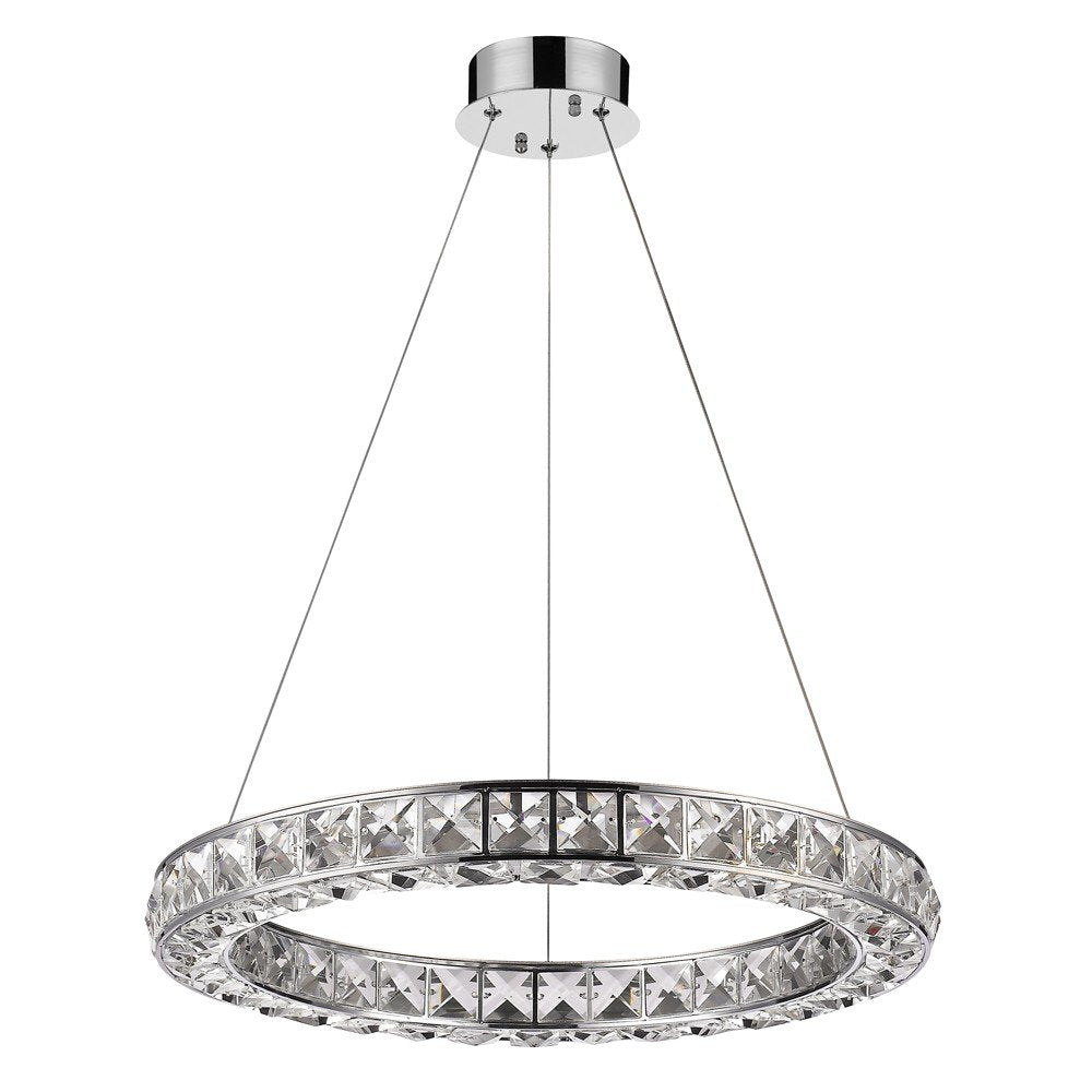 Silver Unique Statement Metal and Glass LED Dimmable Chandelier With Silver Shades on a white background