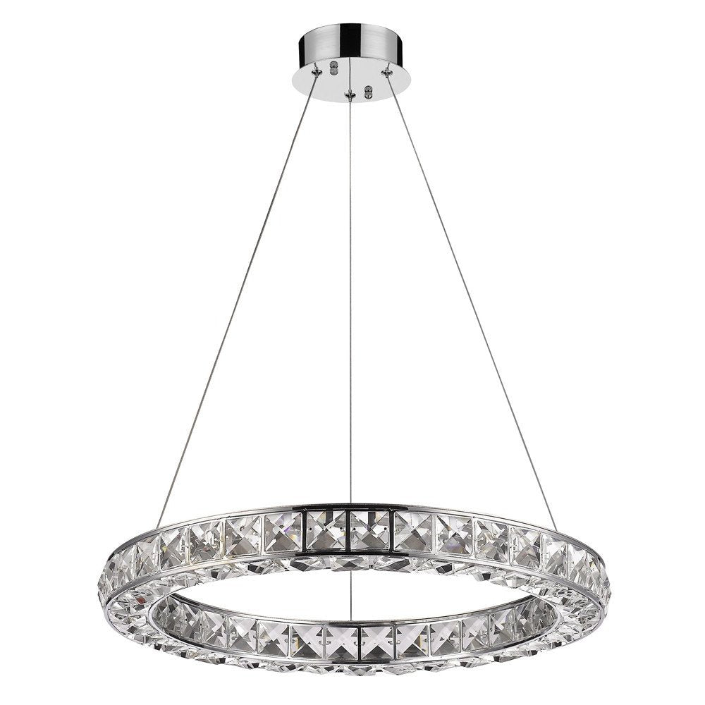Silver Unique Statement Metal and Glass LED Dimmable Chandelier With Silver Shades on a white background