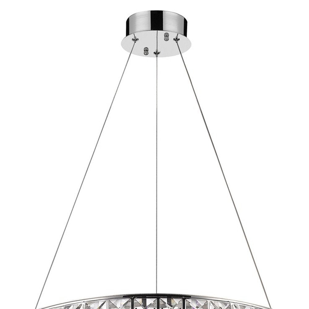 Silver Unique Statement Metal and Glass LED Dimmable Chandelier With Silver Shades on a white background