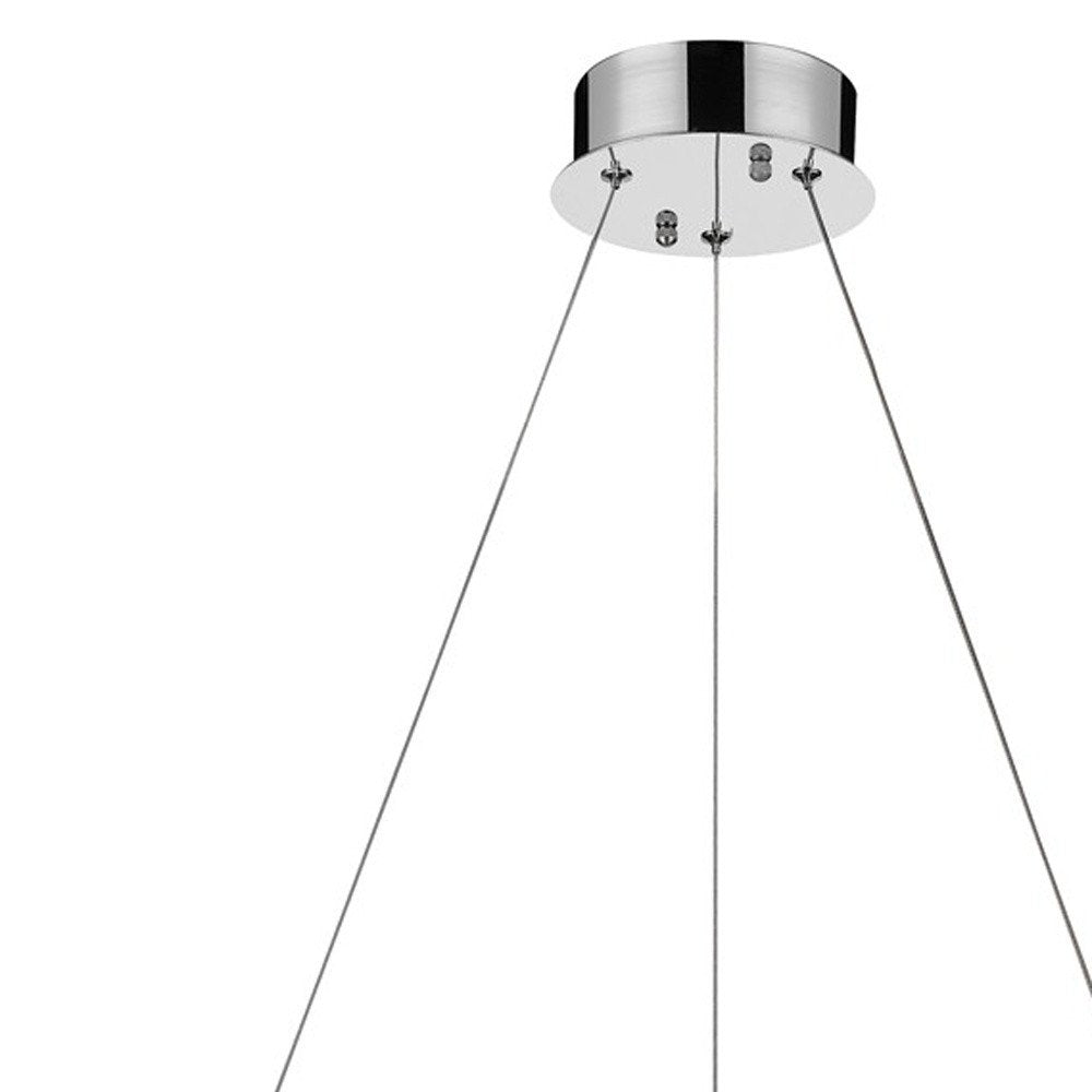 Silver Unique Statement Metal and Glass LED Dimmable Chandelier With Silver Shades on a white background