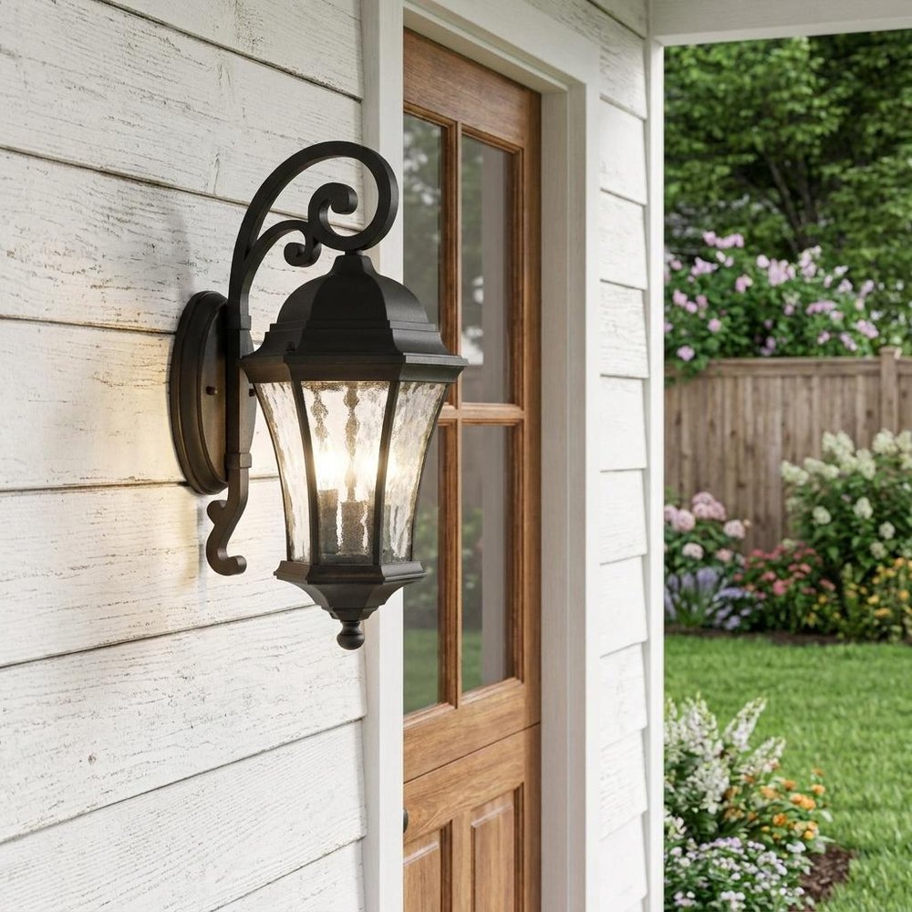 XL Matte Black Tapered Hanging Lantern Wall Light
