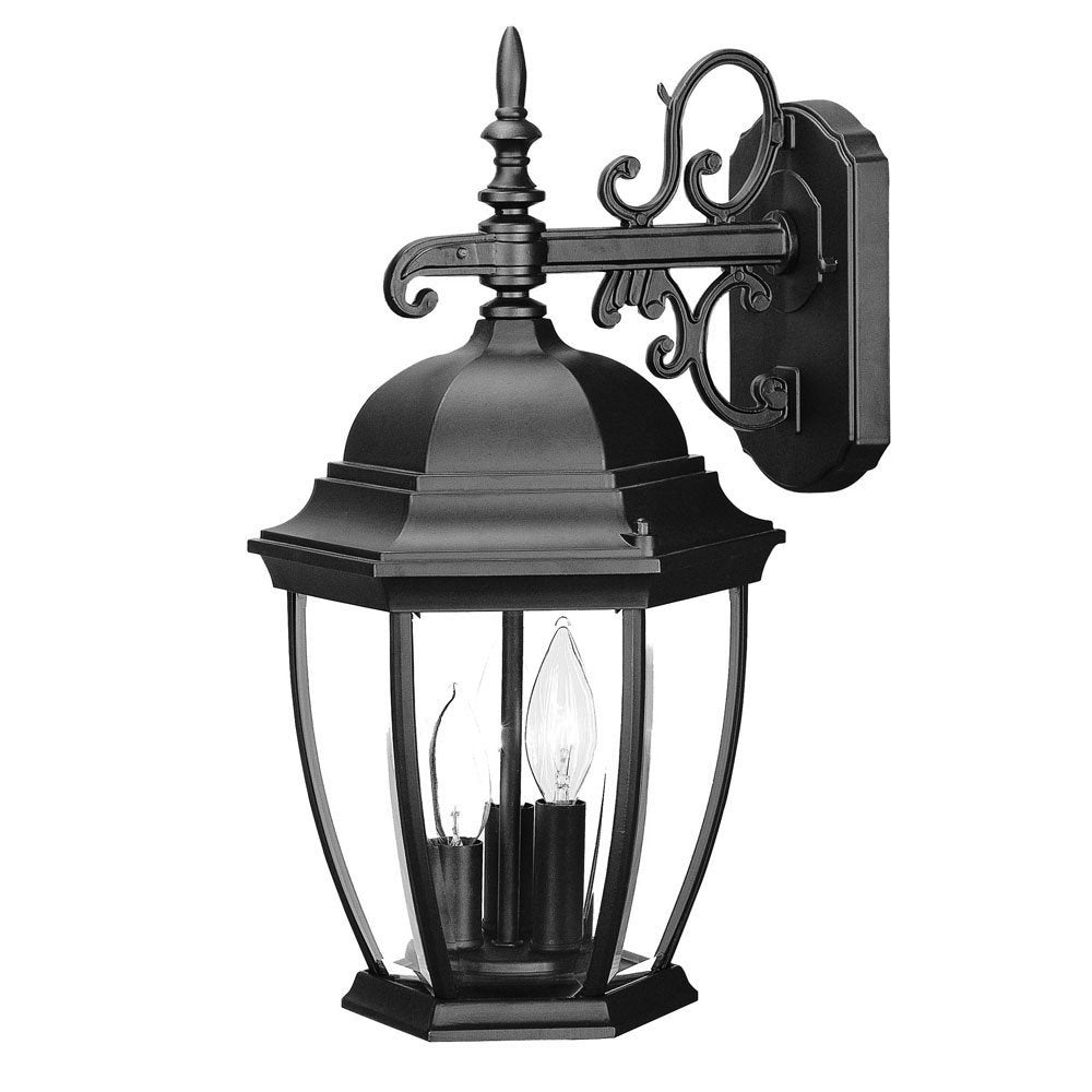 Three Light Matte Black Wide Hanging Lantern Wall Light on a white background