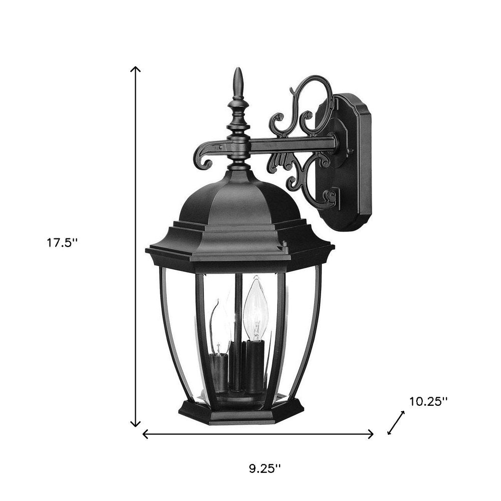 Three Light Matte Black Wide Hanging Lantern Wall Light on a white background