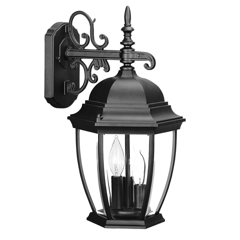 Three Light Matte Black Wide Hanging Lantern Wall Light on a white background