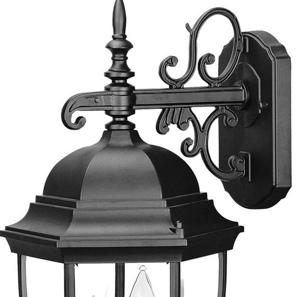 Three Light Matte Black Wide Hanging Lantern Wall Light on a white background