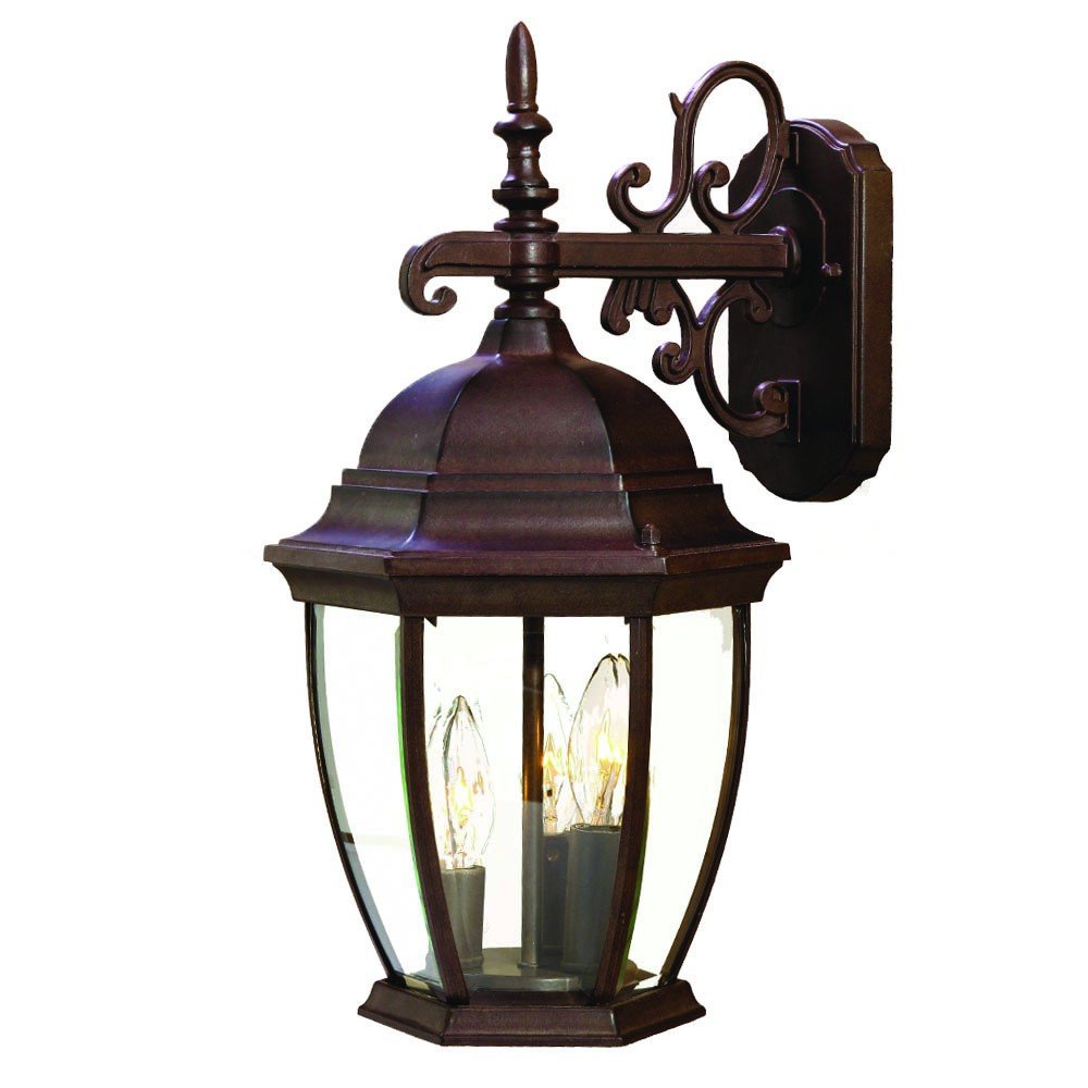 Three Light Dark Brown Wide Hanging Lantern Wall Light on a white background