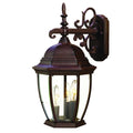 Three Light Dark Brown Wide Hanging Lantern Wall Light on a white background