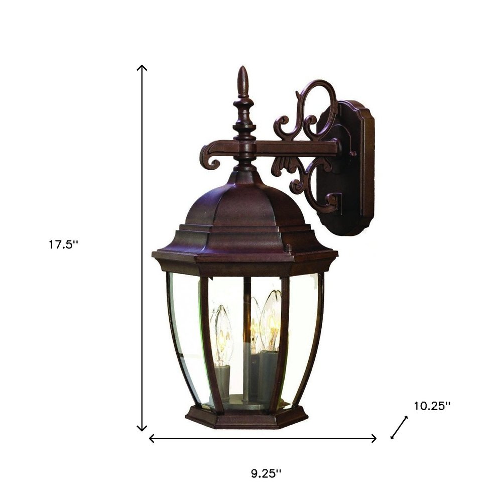 Three Light Dark Brown Wide Hanging Lantern Wall Light on a white background