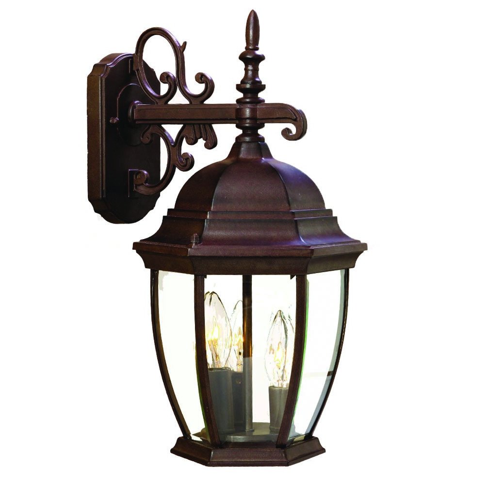 Three Light Dark Brown Wide Hanging Lantern Wall Light on a white background