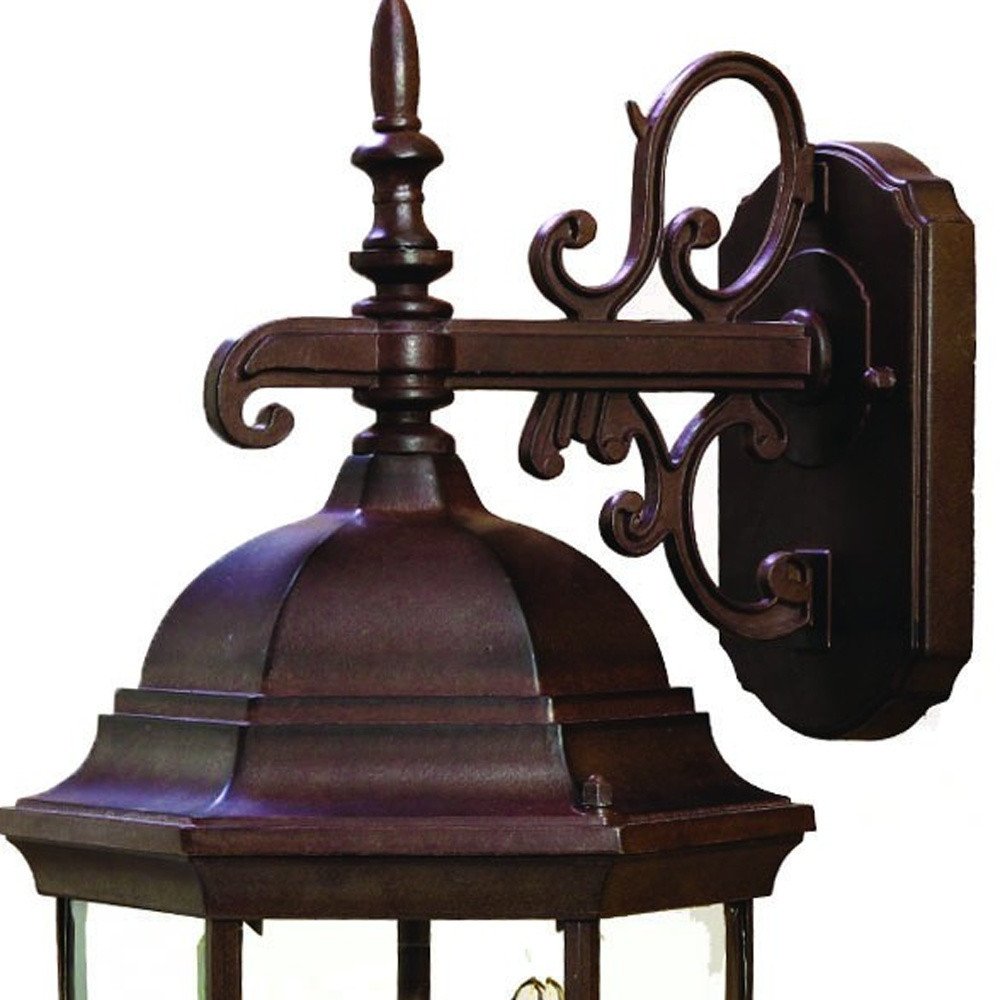 Three Light Dark Brown Wide Hanging Lantern Wall Light on a white background