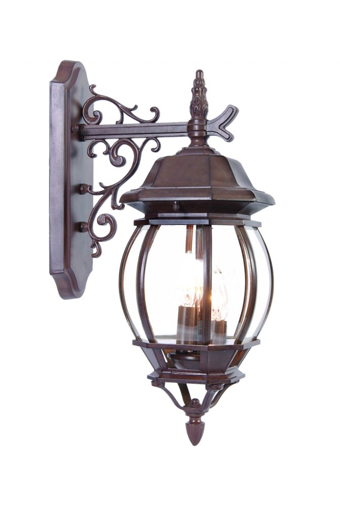 Three Light Dark Brown Hanging Glass Globe Wall Light on a white background