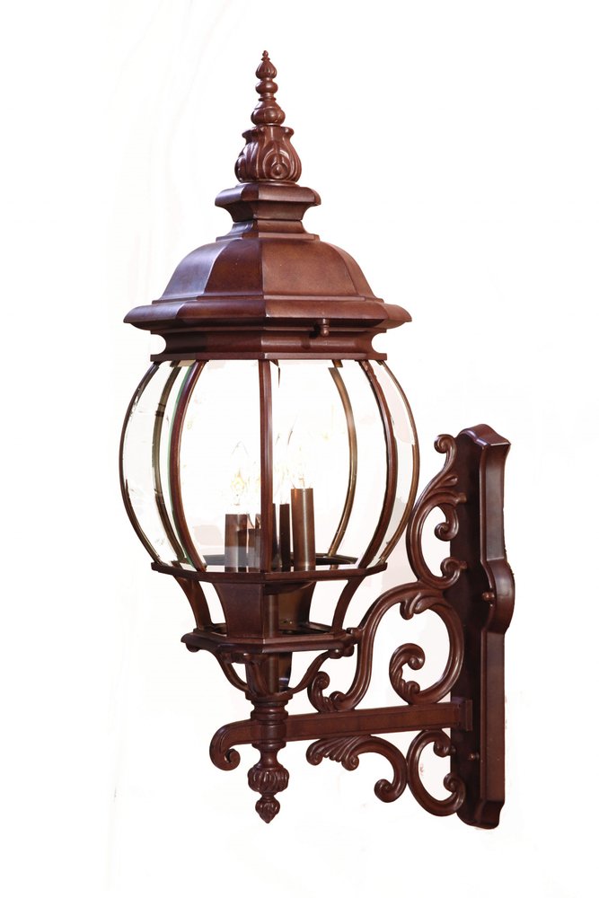 Walnut And Clear Four Light Beveled Dimmable Outdoor Hanging Lights With Walnut And Clear Shades on a white background