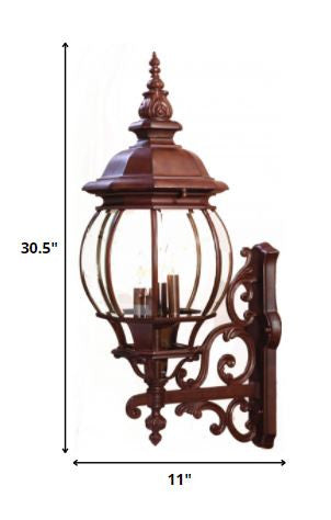 Walnut And Clear Four Light Beveled Dimmable Outdoor Hanging Lights With Walnut And Clear Shades on a white background