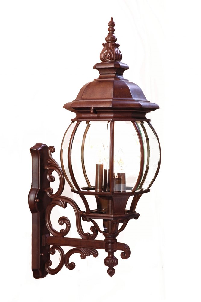 Walnut And Clear Four Light Beveled Dimmable Outdoor Hanging Lights With Walnut And Clear Shades on a white background