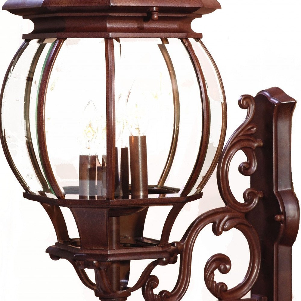Walnut And Clear Four Light Beveled Dimmable Outdoor Hanging Lights With Walnut And Clear Shades on a white background