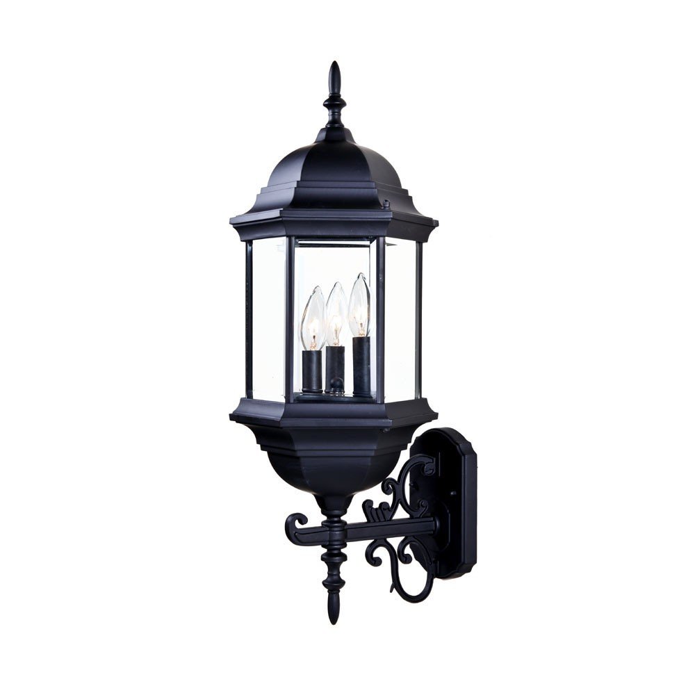 Three Light Matte Black Domed Glass Lantern Wall Light on a white background