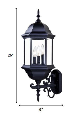 Three Light Matte Black Domed Glass Lantern Wall Light on a white background