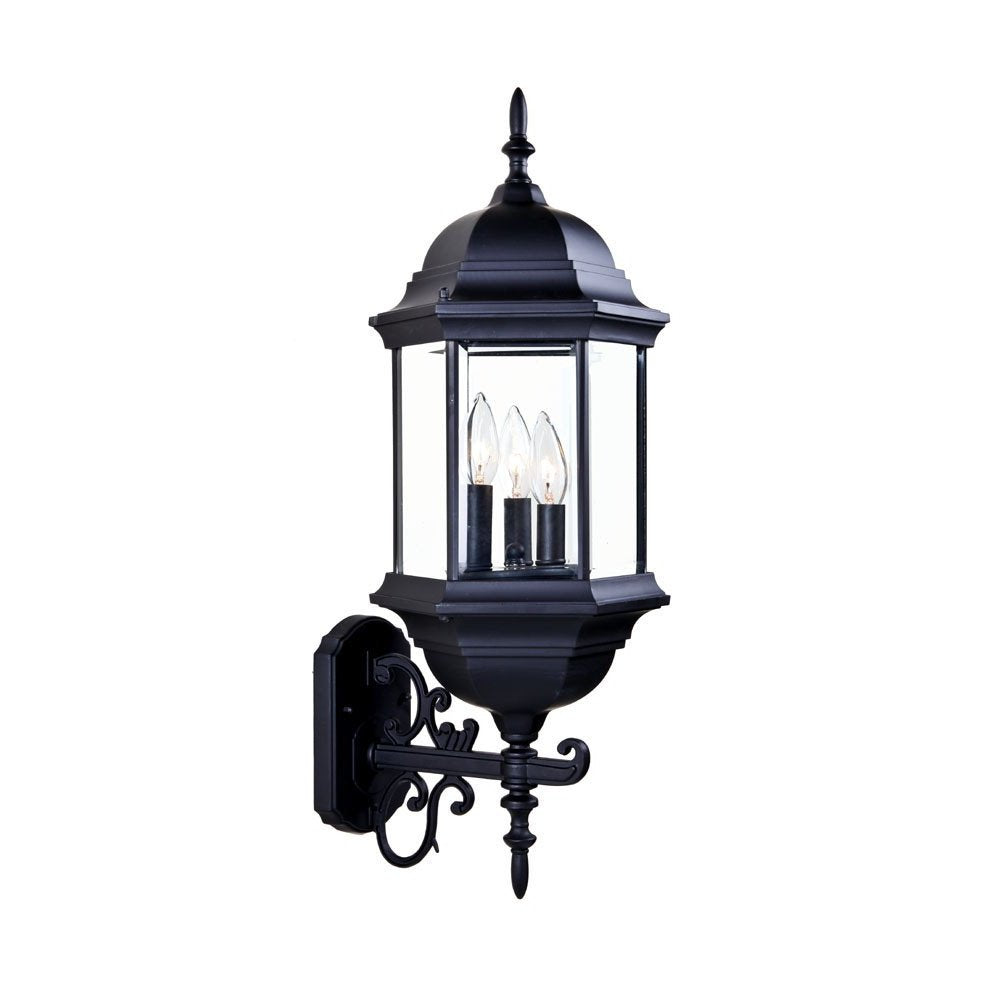 Three Light Matte Black Domed Glass Lantern Wall Light on a white background