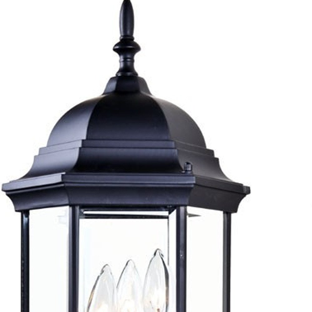Three Light Matte Black Domed Glass Lantern Wall Light on a white background