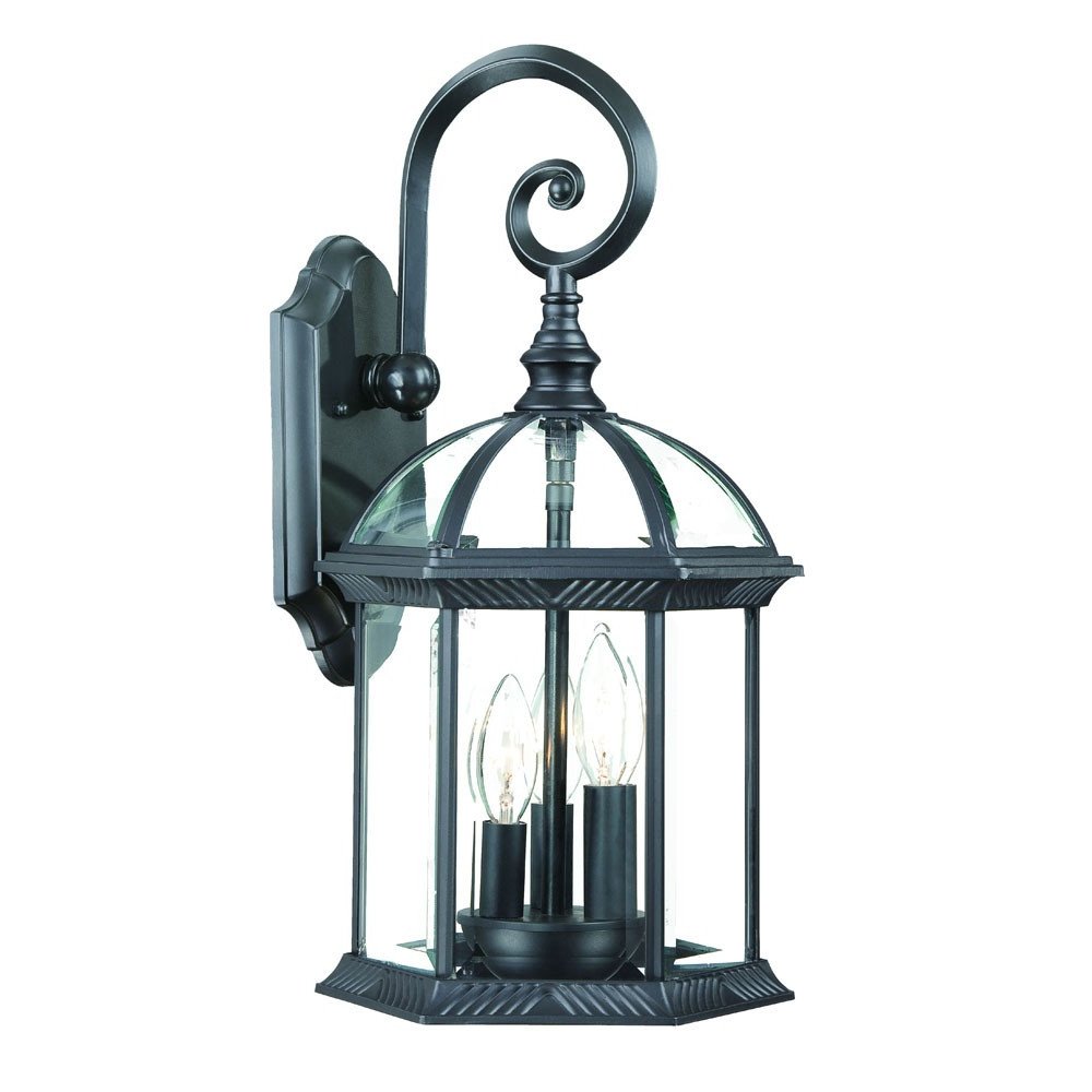 Three Light Matte Black Eastern Lantern Wall Light on a white background