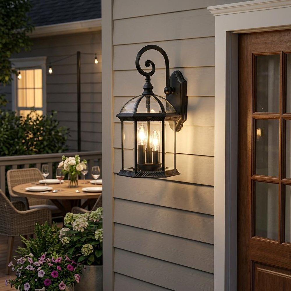 Three Light Matte Black Eastern Lantern Wall Light