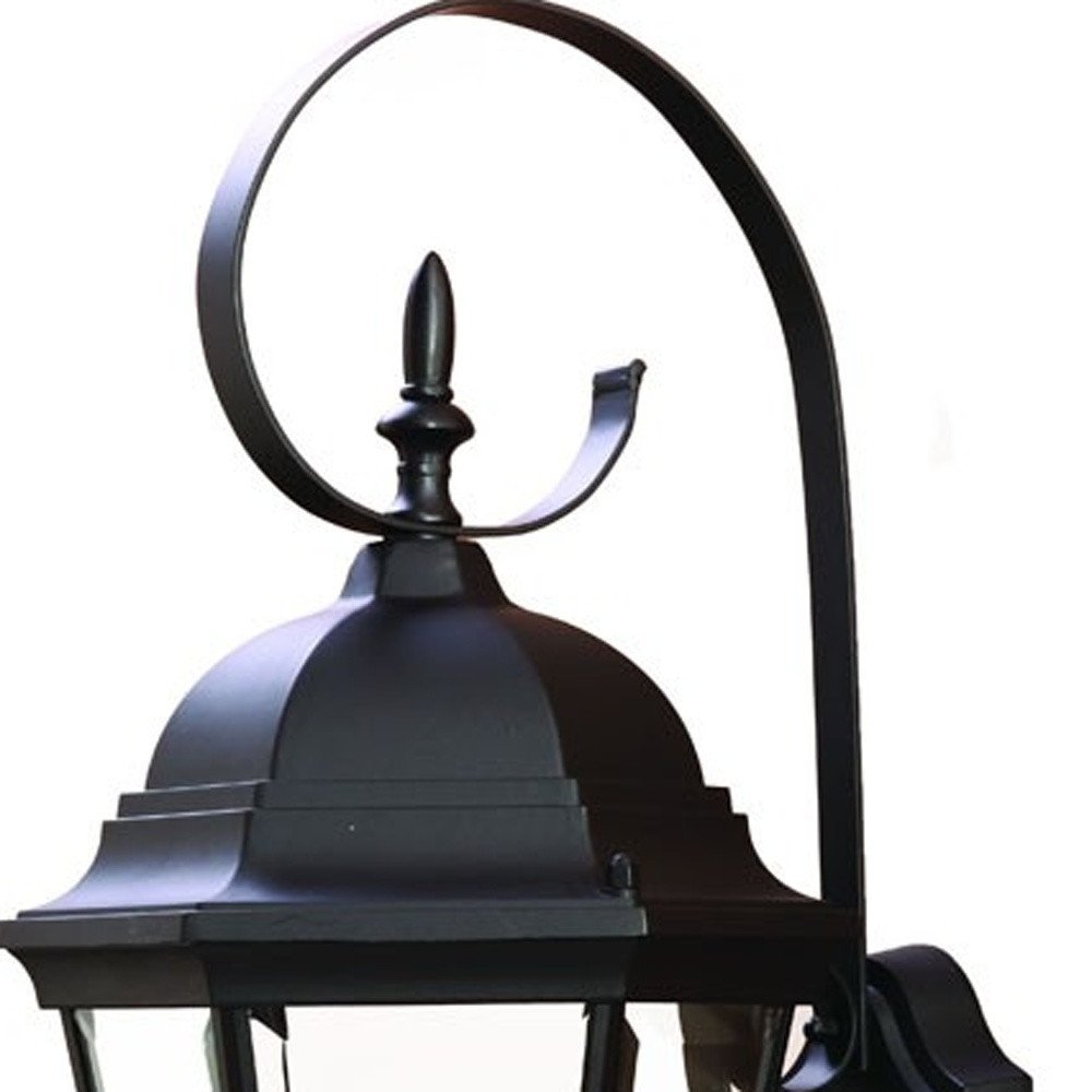 Three Light Matte Black Swing Arm Lantern Wall Light on a white background