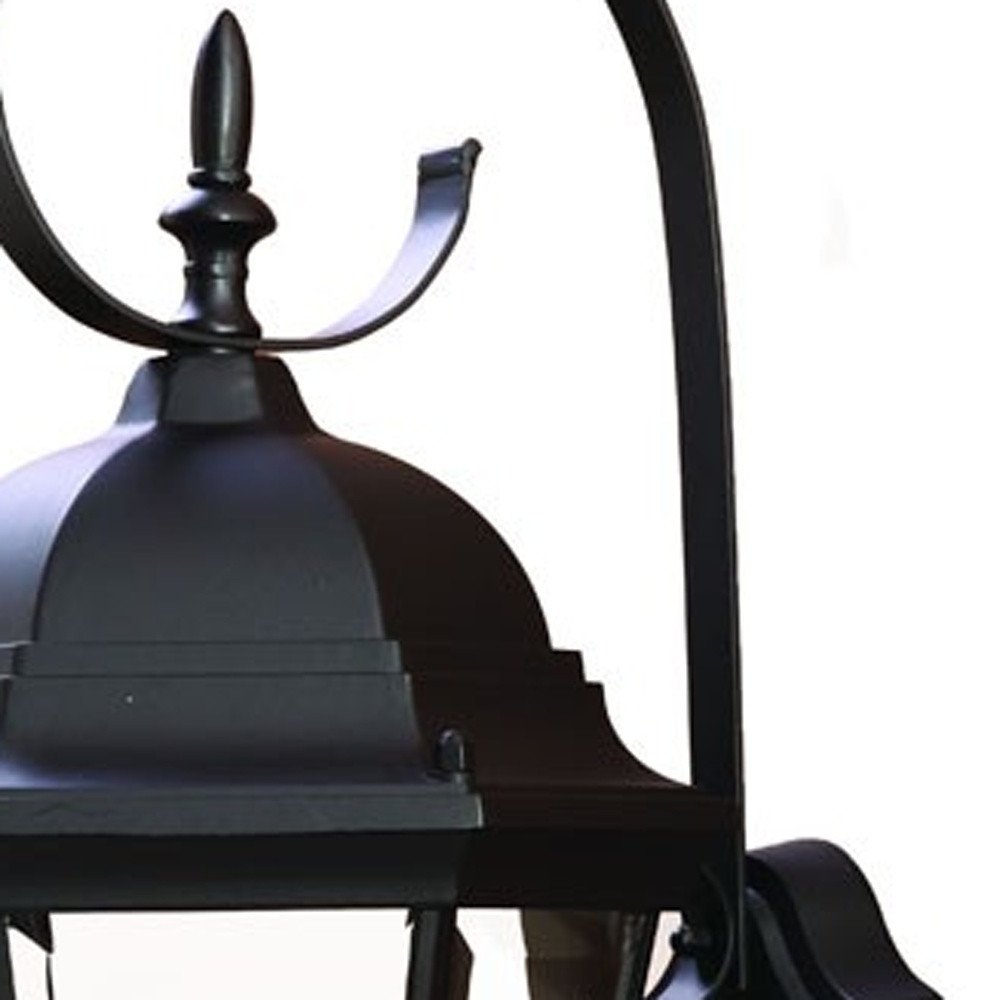 Three Light Matte Black Swing Arm Lantern Wall Light on a white background