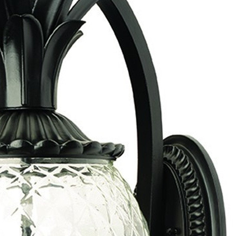 10" Black And Clear Metal and Glass Three Lights Flush Mounted Sconce