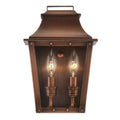 Two Light Transparent Dimmable Outdoor Hanging Lights With Copper And Clear Shades on a white background