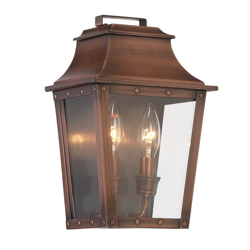 Two Light Transparent Dimmable Outdoor Hanging Lights With Copper And Clear Shades on a white background