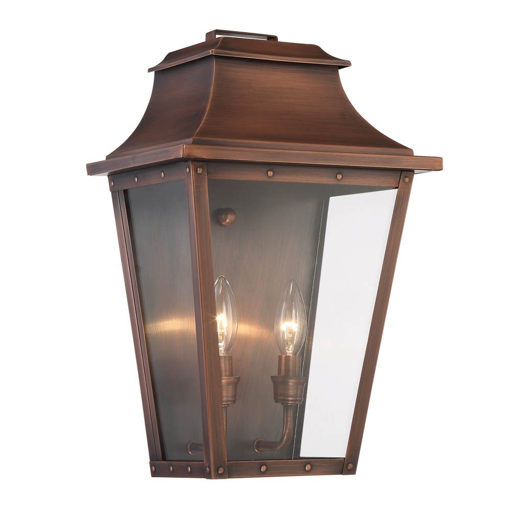 Coventry 2-Light Copper Patina Pocket Wall Light on a white background
