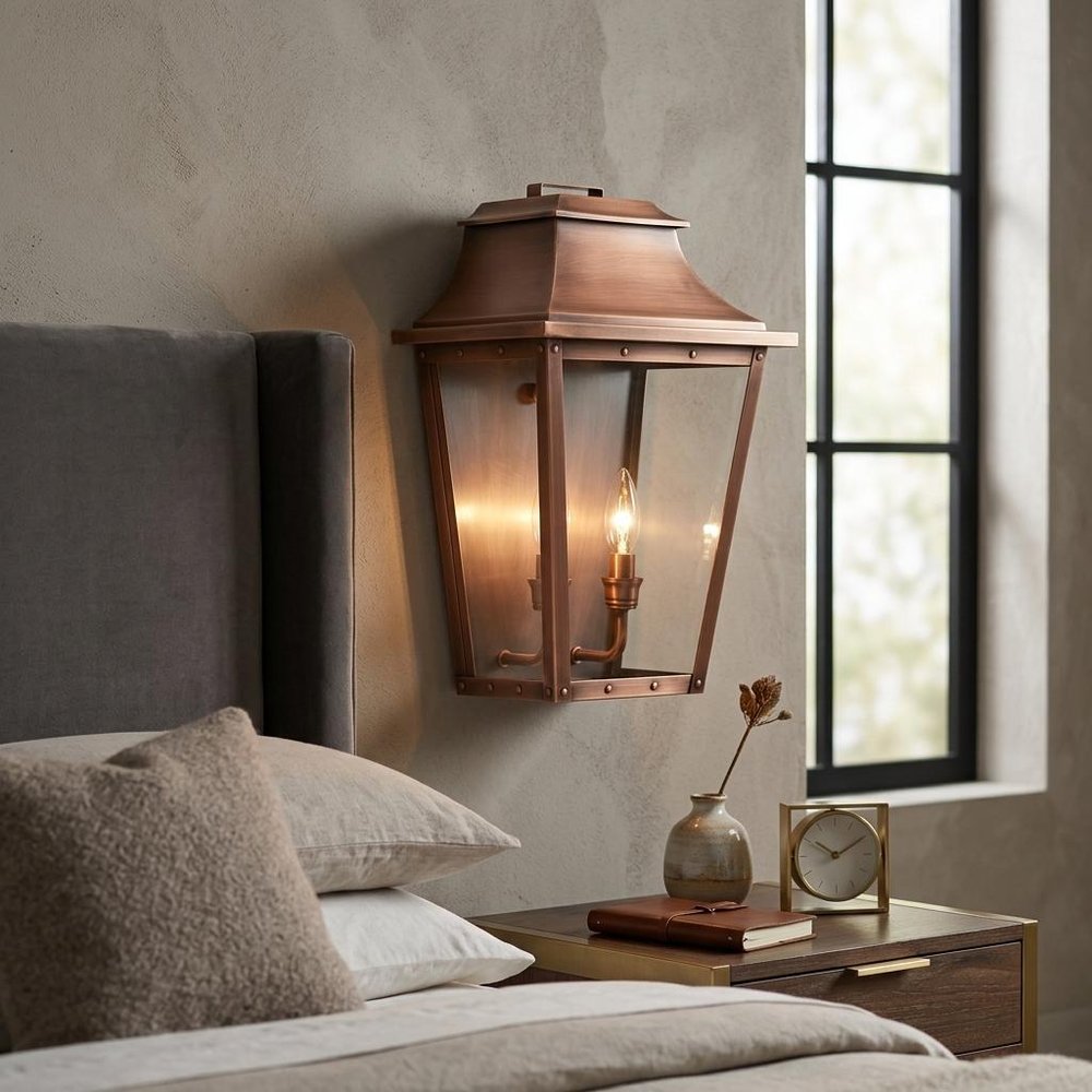 Coventry 2-Light Copper Patina Pocket Wall Light in a home interior