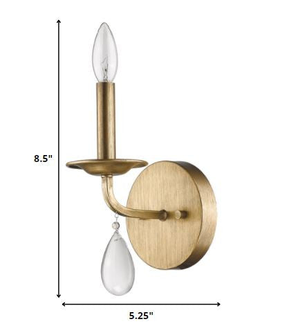 Light Gold Wall Sconce with Crystal Accent on a white background