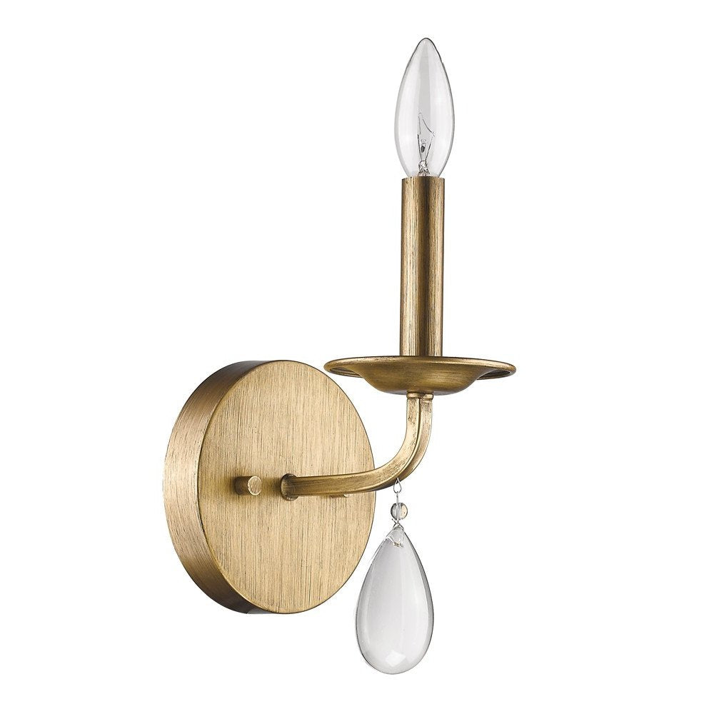Light Gold Wall Sconce with Crystal Accent on a white background